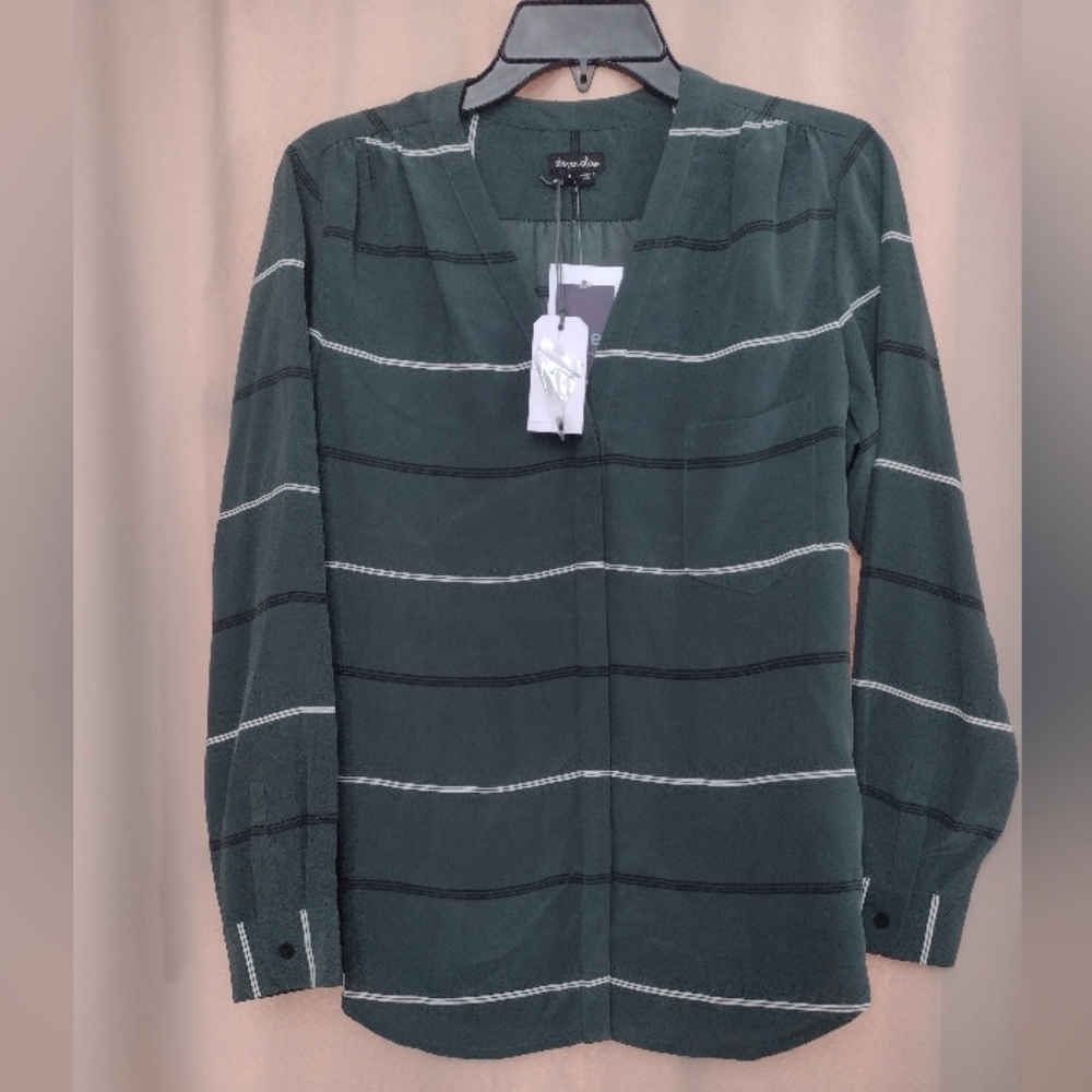NWT Steven Alan Green/White/Black Stripe Blouse